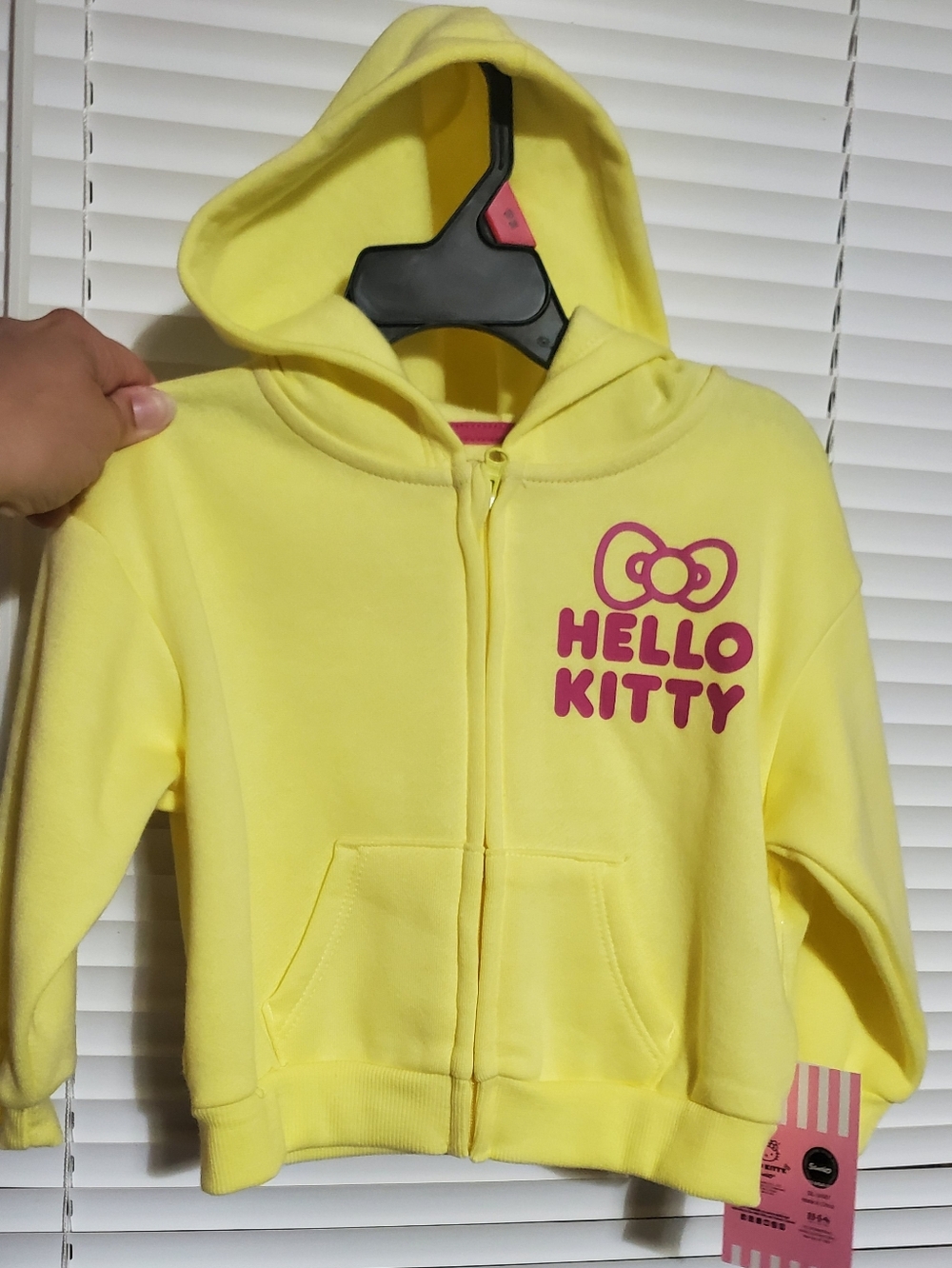 NWT, Hello Kitty Sanrio Yellow Hoodie with Pink Logo - Zip-Up Sweatshirt, 18 Mos